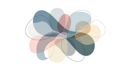 Fototapeta premium Abstract overlapping shapes in pastel colors on white background.