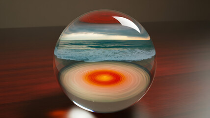 Glass Sphere with Abstract Landscape and Dreamlike Vibrant Lighting