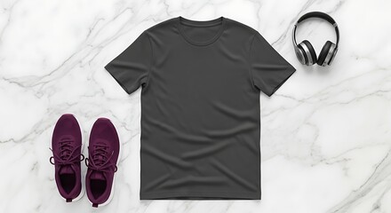 Stylish outfit with maroon trainers and headphones