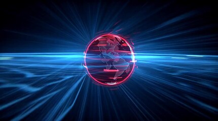 Futuristic digital globe with glowing lines and abstract energy waves - Powered by Adobe