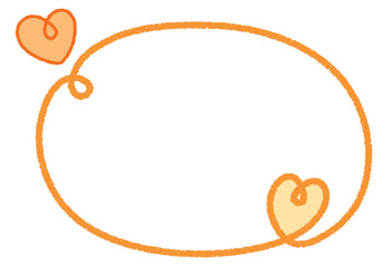 カーリーハートの手書きクレヨンラインフレーム/オレンジ