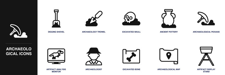 Archaeological Digs Line Icon Set