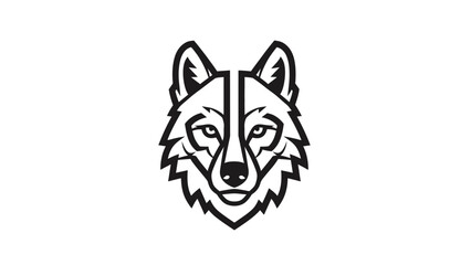 A stylized black and white illustration of a wolf's head, featuring sharp lines and geometric patterns, creating a bold and graphic portrait