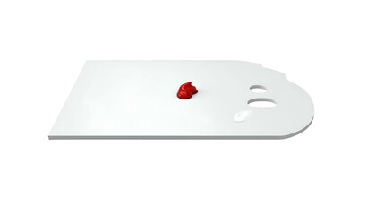 White art palette with red blob and two indentations on a black background