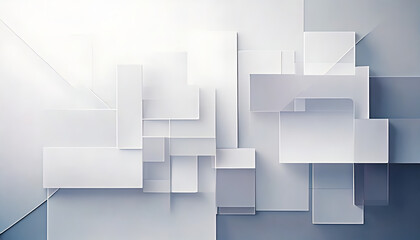 Abstract geometric composition of overlapping white and gray rectangles with subtle shadows creating a minimalist and modern design