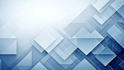 Abstract Geometric Blue and White Background with Overlapping Squares and Diamonds for Modern Digital Designs and Technology Presentations