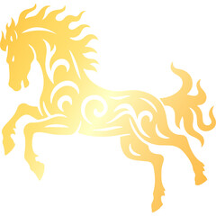 Golden Ornate Flaming Horse Illustration on Black Background