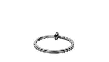 A silver ring with a nail-head style design element. Isolated on a black background