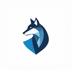 Modern abstract fox head logo design in varying shades of deep and light blue, featuring sharp geometric angles that convey intelligence, agility, and a sleek, contemporary brand identity