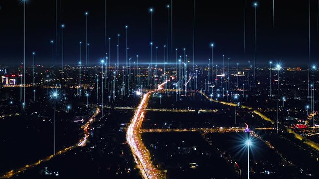 smart Connected city skyline. Futuristic network concept, city Technology.