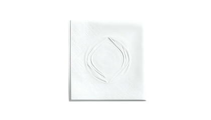 Close-up of a white textured object with a central abstract oval pattern, on black background