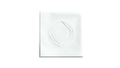 Close-up of a white textured object with a central abstract oval pattern, on black background