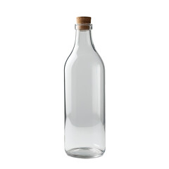 Clear glass bottle with cork stopper, standing upright