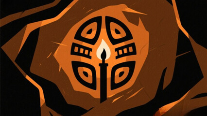 Scary tribal skull mask vector illustration featuring an evil devil head design with fire and horror art elements for a tattoo symbol or monster sign