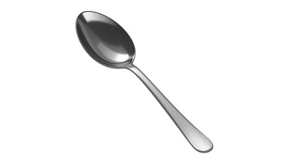 A shiny silver spoon on a black background, angled diagonally. The bowl reflects light