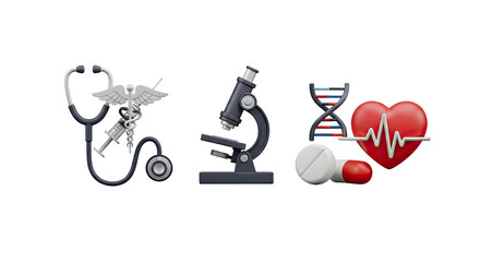 Modern medical equipment and science concepts 3 d icon set