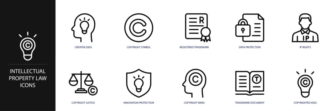 Intellectual Property Law Line Icon Set