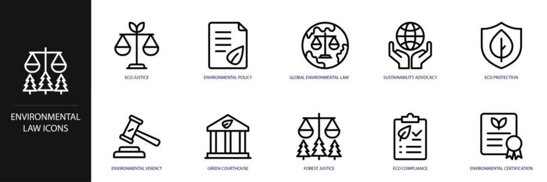 Environmental Law Line Icon Set - Powered by Adobe