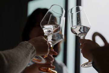 Celebrating with toasts at a vibrant party
