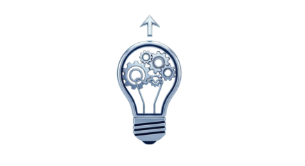 Metallic light bulb gears up arrow icon concept