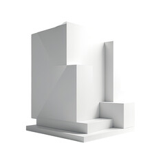 Modern abstract geometric sculpture made of white blocks on a black backdrop