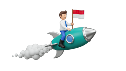 Businessman Riding Rocket with Indonesian Flag - Success Concept