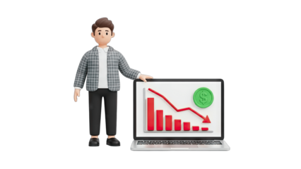 Businessman showing a decreasing financial chart on a laptop screen