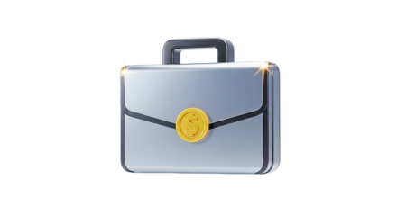 Silver briefcase with dollar coin symbolizing business success and finance