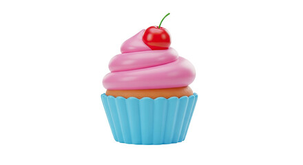 Delicious pink frosting cupcake with vibrant red cherry topping