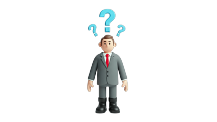 Businessman with Question Marks: Thinking, Decision Making Concept