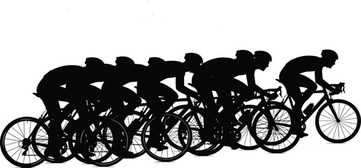 Obraz premium Cyclist silhouette vector, bicycle motion, racing posture, sports icon, black figure, dynamic movement, athletic speed, biking sequence, sport biomechanics