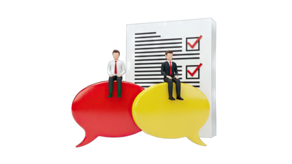 Businessmen Discussing Checklist on Speech Bubbles