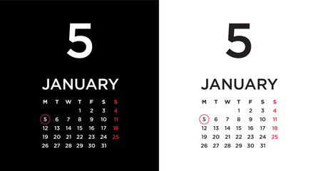 2026 calendar page showing January 5