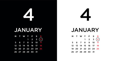 2026 calendar page showing January 4