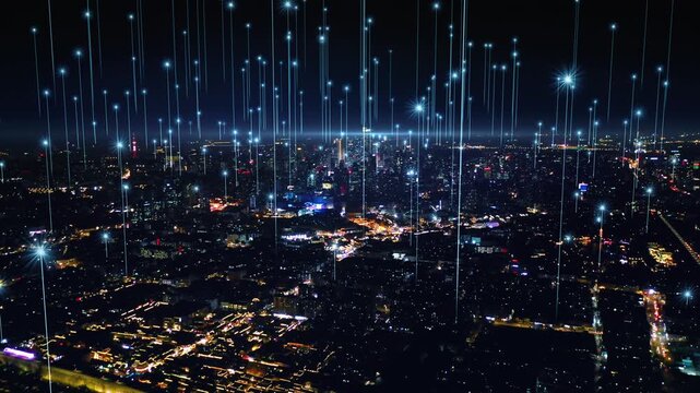 smart Connected city skyline. Futuristic network concept, city Technology.