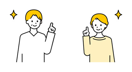 シンプルな私服のシニアの男女_指差し