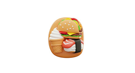 3 d fast food and snack collection icon burger sushi ice cream cone