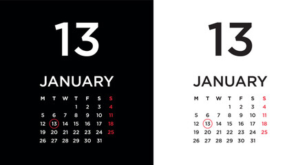 2026 calendar page showing January 13