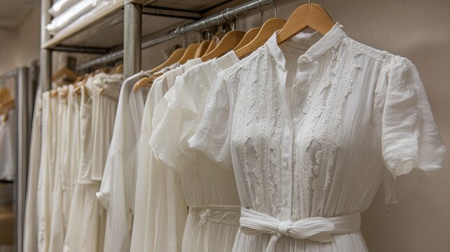 Women summer white clothing made of viscose and cotton in atelier