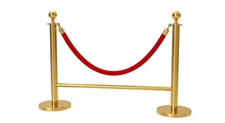 Golden stanchions hold a red velvet rope against a black background