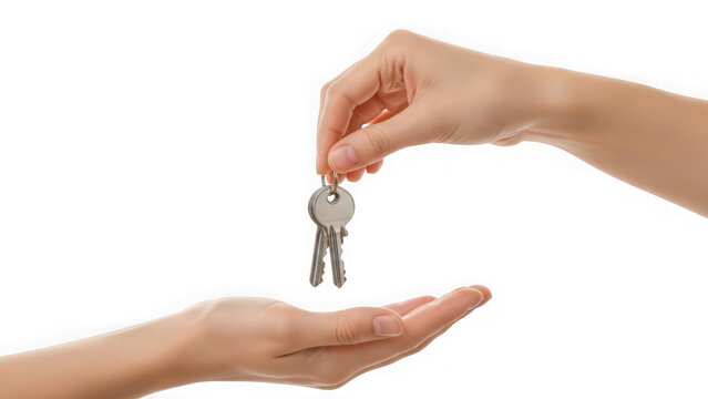 Handing over keys to another person isolated on transparent background