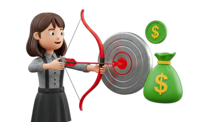 Businesswoman Shooting Arrow at Target for Financial Success