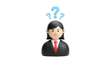Businesswoman Thinking with Question Marks on White Background