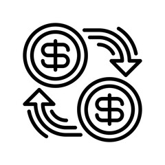 Money Transfer Line Icon, Outline Symbol for Digital Payment, Fund Movement, Financial Exchange, Account Transaction, and Online Processing. Vector Sign Icon.