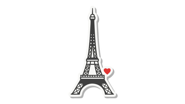 Eiffel Tower Silhouette with Red Heart - Paris Love Icon