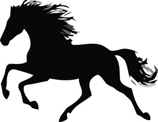 Dynamic Black Horse Silhouette Running Illustration