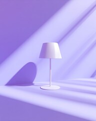 Minimalist lamp stands on a purple surface with diagonal light shadows.