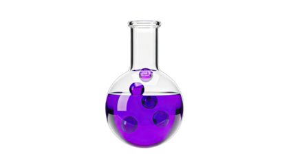 Flask with Purple Liquid and Spheres on White