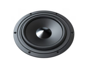Close-up of a black speaker driver isolated on a transparent background subwoofer woofer