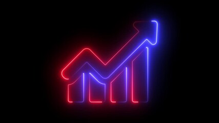 Glowing neon red and blue business graph icon animation showing growth bar chart, line finance trends, stock marketing success and profit on black background. - Powered by Adobe